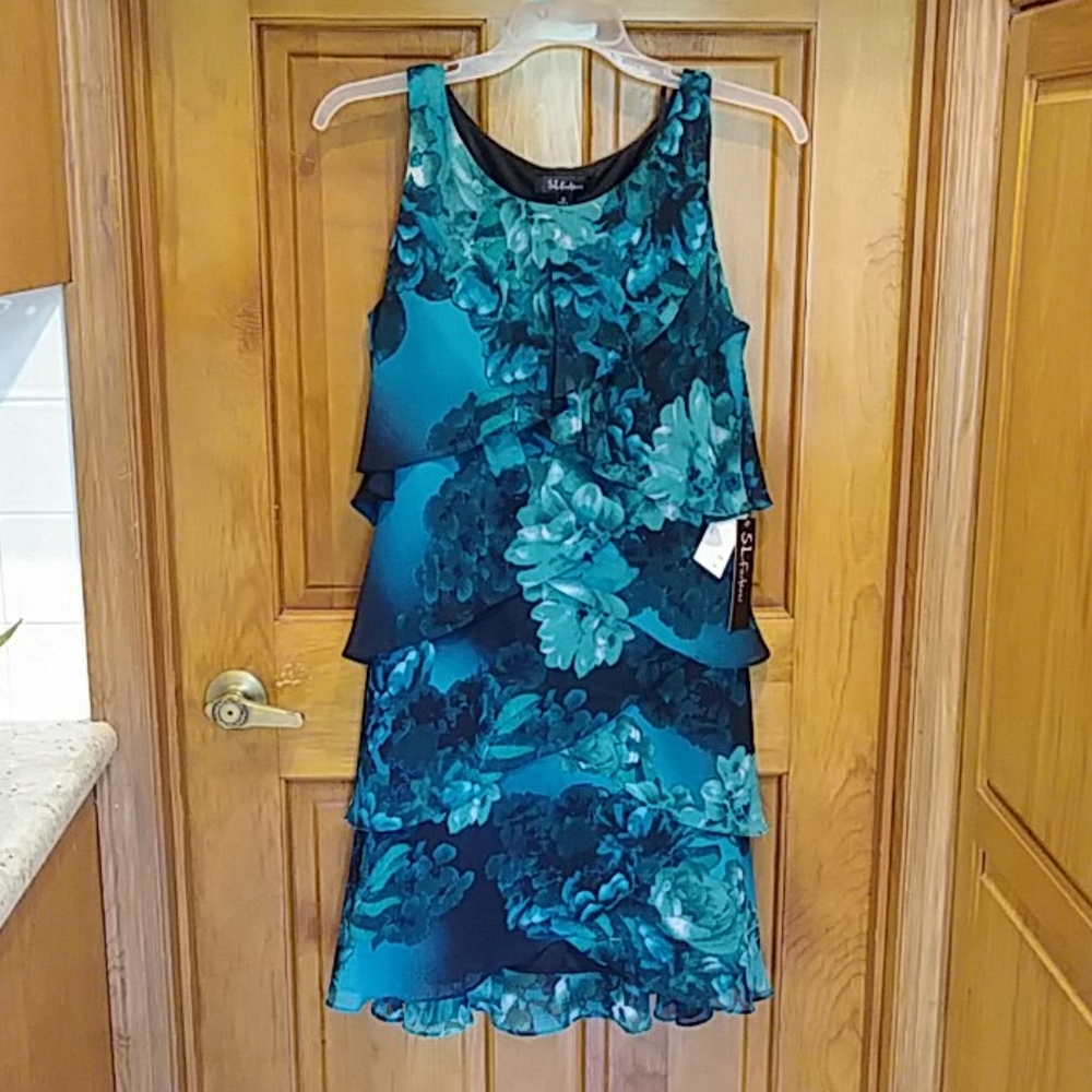 Teal floral cocktail dress